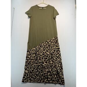 Emory Rose M T-Shirt Army Green Leopard, Short Sleeve Feminine Comfortable Dress
